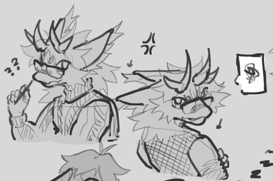 anthro clothing expressions eyewear frustrated glasses male male/male solo sweater topwear turtleneck vest untalentedscribbles mythology scribbles_(untalentedscribbles) dragon humanoid mythological_creature mythological_scalie nardoragon scalie monochrome sketch