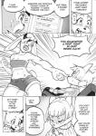 bandeau bottomwear breasts cleavage clothed clothing comic computer cookie_(furryfight_chronicles) daigaijin dialogue electronics english_text female furryfight_chronicles happy hi_res lagomorph leporid mammal midriff monochrome muko rabbit rodent shocked shorts speech_bubble text topwear