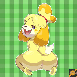 anthro anus bedroom_eyes big_butt butt female genitals innie_vulva kneeling looking_at_viewer looking_back looking_back_at_viewer narrowed_eyes nude open_mouth open_smile pattern_background rear_view seductive shortstack shortstack_female simple_background smile solo vulva darknsfwindie animal_crossing nintendo isabelle_(animal_crossing) canid canine canis domestic_dog mammal shih_tzu toy_dog 1:1 2021 full-length_portrait hi_res portrait
