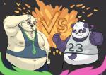 anthro belly blue_eyes bottomwear clothing cute_fangs duo eyewear fangs fur glasses humanoid_hands male moobs navel nipples overweight overweight_male purple_body purple_fur shorts teeth white_body white_fur aotoaka lifewonders tokyo_afterschool_summoners alp_(tas) leib_(tas) bear giant_panda mammal polar_bear ursine 2019