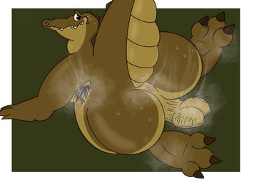 3_toes anthro anus armpit_hair backsack balls balls_on_ground big_butt blush bodily_fluids body_hair brown_body brown_scales butt feet genitals hairy_balls huge_butt male musk musky_armpit musky_balls nude overweight overweight_male presenting presenting_anus raised_tail saggy_balls scales solo sweat sweaty_balls sweaty_butt sweaty_genitalia tail toes alpinead louis_(tpatf) alligatorid crocodilian reptile scalie hi_res
