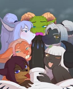 2_horns 5_fingers abs accessory ambiguous_gender animal_genitalia animal_penis anthro anthro_on_anthro bangs barbell_piercing big_penis big_teeth black_body black_fur black_genitals black_horn black_nose black_penis blue_body blue_eyes blue_hair blush bodily_fluids body_worship breasts brown_body brown_eyes brown_fur buckteeth claws collaborative collaborative_fellatio collaborative_licking collaborative_oral collaborative_sex curved_horn dark_penis darkened_genitalia drooling ear_piercing ear_ring enjoying equine_genitalia equine_penis erection eyebrow_piercing eyebrows eyelashes faceless_character faceless_male facial_piercing facial_tattoo fangs fellatio female female_anthro fingers first_person_view fur gangbang genital_worship genitals green_body green_scales green_skin grey_body grey_fur grey_hair group group_sex gynomorph hair hair_accessory half-closed_eyes hand_on_belly hand_on_penis happy harem head_markings hooved_fingers hooves horizontal_pupils horn huge_penis hybrid_genitalia inner_ear_fluff intersex intersex/female interspecies jewelry kissing licking lips lipstick long_hair looking_at_another looking_at_genitalia looking_at_penis looking_at_viewer looking_pleasured makeup male male/female markings mascara medial_ring multicolored_body multicolored_fur multicolored_genitals multicolored_hair multicolored_penis musk narrowed_eyes navel nude one_eye_closed open_mouth open_smile oral orange_body orange_eyes orange_fur orgy penetration penile penile_penetration penis penis_kissing penis_lick penis_worship piercing pink_hair pink_lips pink_lipstick pink_makeup pink_nose pink_tongue ponytail pupils purple_hair red_tongue ring ring_(jewelry) ring_piercing running_makeup running_mascara saliva saliva_on_penis saliva_on_tongue saliva_string scales seductive sex short_hair simple_background size_difference slit_pupils smile spiked_penis spikes spikes_(anatomy) spots spotted_body stripes sweat tan_body tan_horn tattoo teeth tongue tongue_out tuft two_tone_body two_tone_hair two_tone_penis vein veiny_penis white_body white_eyebrows white_fur white_genitals white_hair white_penis wink yellow_eyes emil-gee mythology cleopatra_la_jauge soraya_dax aquatic bovid canid canine canis caprine cephalopod coleoid ct'hussian decapodiform deer domestic_dog dragon equid equine felid feline fish goat horse hybrid mammal mollusk mythological_creature mythological_scalie reptile scalie shark sheep squid absurd_res digital_media_(artwork) hi_res