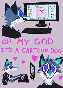 anthro black_clothing black_shirt black_topwear blue_body blue_fur clothing computer electronics fur infatuation keyboard male open_mouth open_smile shirt smile solo text topwear typing demensa twitter emil_(demensa) canid canine canis coyote domestic_dog mammal 2023 comic digital_media_(artwork) english_text hi_res pixel_(artwork)