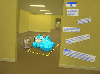 blue_body blue_feathers eyes_closed fan_(object) feathers female hazard_stripes notice solo tongue tongue_out wind thesnickity european_mythology greek_mythology mythology the_backrooms eppie_(thesnickity) animal_humanoid avian avian_humanoid harpy harpy_humanoid humanoid mythological_avian mythological_creature 2026 hi_res tagme