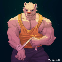 anthro barazoku black_background blue_bottomwear blue_clothing blue_pants bottomwear clothing deltoids ear_piercing ear_ring forearm_muscles jewelry male muscular muscular_anthro muscular_male nipples orange_clothing orange_shirt orange_tank_top orange_topwear pants pecs piercing ring_piercing shirt silver_(metal) silver_ear_ring silver_jewelry simple_background solo tank_top topwear triceps wraps wrist_wraps alittlep bear mammal polar_bear ursine 1:1 2018 hi_res