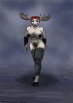 anthro antlers big_breasts blue_eyes breasts clothing cosplay dark_nipples female fog foggy_background hair highlights_(coloring) horn leg_warmers legwear looking_at_viewer muscular muscular_female navel pubes red_hair solo walking walking_towards_viewer panzerschreckleopard return_of_the_living_dead victoria_(panzerschreckleopard) deer mammal moose new_world_deer 2023 absurd_res colored hi_res