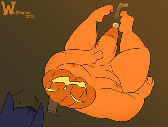 after_orgasm anthro balls bodily_fluids cum cum_drip cum_on_ground cum_on_penis dripping duo ejaculation erection food for_a_head fruit genital_fluids genitals holidays humanoid_genitalia humanoid_penis male masturbation nipples nude nude_humanoid nude_male open_mouth penile penile_masturbation penis plant pumpkin pumpkin_head simple_background solo_focus wolfbaloo halloween nameless_character humanoid monster object_head digital_media_(artwork)