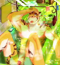 abs anthro balls bath bathing biceps blue_eyes blush bodily_fluids cellphone circumcised detailed_background electronics embarrassed flaccid fur genital_fluids genitals humanoid_genitalia humanoid_penis kemono leaking male muscular muscular_anthro muscular_male nude one_eye_closed pecs penis phone pose precum relaxing smartphone solo stripes tail tongue tongue_out water wet ondoteiko felid mammal pantherine tiger archived_source hi_res unavailable_at_source