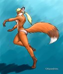 anthro breasts canid canine clothed clothing dancing female fox gloves_(marking) kasedries mammal markings panties panties_only pink_clothing pink_panties pink_underwear side_boob solo tail topless underwear underwear_only