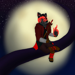 anthro black_body black_fur elemental_manipulation fire fire_manipulation fur glowing glowing_hair glowing_markings hair light looking_at_viewer magic magic_user male markings moon moonlight red_markings simple_background sitting solo valus_shadewalker valus_shadewalker_(valus_shadewalker) canid canine canis mammal wolf 1:1 absurd_res hi_res