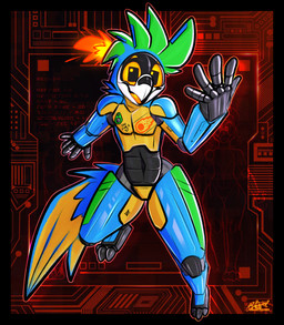 action_pose anthro circuitry machine male markings pose raised_hand smile solo tally_marks meatyr mitchell_(meatyr) ara_(genus) avian bird blue-and-yellow_macaw macaw neotropical_parrot parrot robot synth_(vader-san) true_parrot absurd_res hi_res huge_filesize