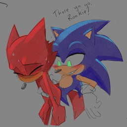 anthro bent_over blush ears_back featureless_chest featureless_crotch from_behind_position grabbing_from_behind hands_on_legs male male/male pivoted_ears sex young young_anthro silverline sega sonic_the_hedgehog_(series) gadget_the_wolf sonic_the_hedgehog canid canine canis eulipotyphlan hedgehog mammal wolf colored_sketch sketch