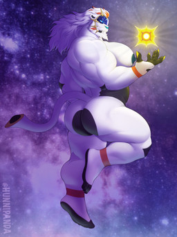 anthro anthrofied beard big_muscles big_pecs butt cosmic_background facial_hair hair male muscular muscular_anthro muscular_male nipples nude_anthro nude_male pecs solo space space_background white_body white_hair hunnipanda nintendo pokemon generation_7_pokemon legendary_pokemon pokemon_(species) solgaleo 2025 hi_res