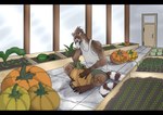 anthro black_bars food fruit garden male plant pumpkin solo zhekathewolf hi_res letterbox