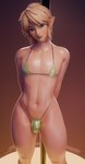 bikini bikini_bottom bikini_top blonde_hair blue_eyes bulge clothed clothing femboy green_lips hair humanoid_pointy_ears lips lipstick makeup male not_furry pointy_ears solo speedo swimwear two-piece_swimsuit fugtrup nintendo the_legend_of_zelda link humanoid hylian 2025 3d_(artwork) absurd_res digital_media_(artwork) hi_res