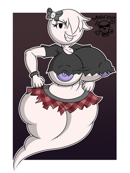 accessory big_breasts breasts cleavage clothed clothing female hair hair_accessory hand_on_hip looking_at_viewer narrowed_eyes nipple_slip nipples not_furry simple_background smile solo teeth thick_thighs under_boob wide_hips mrxrickyx cartoon_network the_amazing_world_of_gumball carrie_krueger ghost humanoid mammal spirit 3:4 hi_res