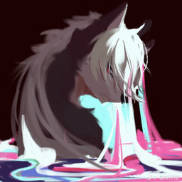 ambiguous_gender anthro arm_tuft black_background black_nose fur grey_body grey_fur hair messy_hair mouth_closed red_eyes shoulder_tuft simple_background solo tuft unsigned white_body white_fur white_hair awaldkize canid mammal 1:1 absurd_res hi_res