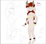 anthro cuffs_(clothing) female hair paws red_hair solo celsiorcrowngoat hellste_(wendover) bovid caprine goat mammal character_name model_sheet