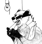 anthro arm_tuft black_nose cheek_tuft chest_tuft chin_tuft claws clothed clothing eye_bags eyebrows facial_markings facial_tuft finger_claws flossing gloves_(marking) half-closed_eyes head_markings inside light_bulb light_fixture male markings mature_anthro mature_male narrowed_eyes neck_tuft sharp_teeth shoulder_tuft simple_background solo striped_face stripes teeth topless topless_male towel towel_around_neck tuft white_background white_eyebrows white_towel labjer fan_character tristan_growlagher_(spiff) badger mammal mustelid musteline 2016 black_and_white half-length_portrait low_res monochrome portrait traditional_media_(artwork)