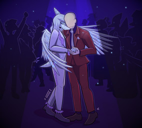 5_fingers anthro bald claws clothing crossgender dancing detailed_background digit_ring eyes_closed feathered_wings feathers femboy finger_claws fingers ftm_crossgender grey_body grey_hair grey_scales group hair hand_holding jewelry light-skinned_male light_body light_skin long_hair male male/male necktie ring scales smile snout suit text wedding_ring wings seven_(artist) cavemanon_studios goodbye_volcano_high ko_op_(game_developer) snoot_game anon_(snoot_game) fang_(gvh) dinosaur human mammal prehistoric_species pterosaur reptile scalie 2024 absurd_res artist_name digital_drawing_(artwork) digital_media_(artwork) hi_res watermark nonbinary_(lore)