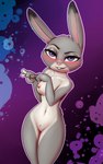 2017 5:8 abstract_background absurd_res anthro areola bedroom_eyes blush breasts buckteeth conditional_dnp disney erect_nipples female fur genitals gesture half-closed_eyes hi_res judy_hopps lagomorph leporid looking_at_viewer mammal multicolored_body multicolored_fur narrowed_eyes navel nipples nude pink_nose pubes pudgeruffian pussy rabbit seductive sex_gesture small_waist smile smirk solo suggestive suggestive_gesture teeth thick_thighs two_tone_body two_tone_fur wide_hips zootopia