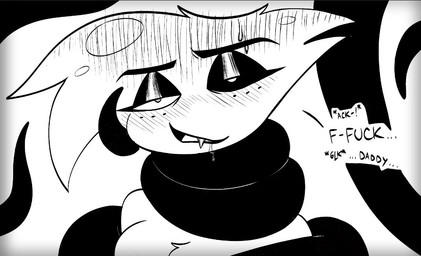anthro asphyxiation blush blush_lines bodily_fluids breasts chest_tuft choking coiling dark_sclera dialogue drooling duo female fur glistening_eyelids hair looking_pleasured male male/female nude nude_anthro profanity saliva sharp_teeth simple_background solo_focus sweat teeth tentacle_around_body tentacle_around_neck tentacles text tuft white_background poparc_nsfw hazbin_hotel hellaverse angel_dust arachnid arthropod demon spider tentacle_creature black_and_white english_text monochrome busty_boy_(lore) male_(lore)