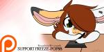 anthro brown_hair female fur green_eyes grey_body grey_fur hair patreon_logo patreon_username simple_background solo tan_body tan_fur text white_body white_fur freeze-pop88 patreon lagomorph leporid mammal rabbit 2016 2:1 english_text