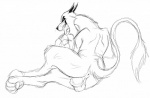 anthro anthrofied anus backsack balls butt claws fur genitals hindpaw male nude paws simple_background solo tail tail_tuft tongue tongue_out tuft whiskers glacierk all_dogs_go_to_heaven don_bluth red_(all_dogs_go_to_heaven) demon felid mammal black_and_white monochrome sketch