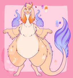 2_horns ambiguous_anthro ambiguous_gender anthro barbel_(anatomy) biped closed_smile color_swatch colored_fire digitigrade dipstick_ears ear_markings fire flesh_whiskers floppy_ears fluffy fluffy_ears front_view fur half-closed_eyes horn huge_hips lidded_eyes mouth_closed multicolored_ears narrowed_eyes nude nude_ambiguous nude_anthro orange_body orange_fur paws purple_fire purple_horn red_eyes smile solo tail tail_tuft thick_thighs tuft wide_hips strawberrymilkdog mythology daiquiri_(strawberrymilkdog) dragon furred_dragon furred_scalie mythological_creature mythological_scalie scalie 2021 absurd_res colored full-length_portrait hi_res portrait shaded watermark nonbinary_(lore)