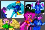 2013 animewave anthro anthrofied big_breasts blue_body blue_feathers blue_fur bottomwear breasts clothed clothing comic earth_pony equid equine eyes_closed feathered_wings feathers female fluttershy_(mlp) flying friendship_is_magic fur green_eyes grey_background group hair hasbro horn horse huge_breasts magic magic_user mammal multicolored_hair my_little_pony mythological_creature mythological_equine mythology navel necktie open_mouth outside pegasus pink_body pink_fur pink_hair pinkie_pie_(mlp) pony purple_body purple_eyes purple_fur purple_hair rainbow_dash_(mlp) rainbow_hair red_eyes school_uniform shorts silhouette simple_background skimpy skirt sneaking startled surprising teeth tight_clothing twilight_sparkle_(mlp) twinkles two_tone_hair unicorn uniform wings yellow_body yellow_feathers yellow_fur