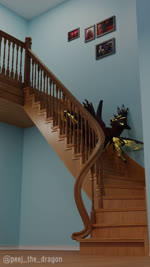 antennae_(anatomy) anthro falling fur male photo picture_frame red_body red_fur solo stairs t-pose tail teeth tongue wings yellow_body yellow_eyes yellow_fur peej_the_dragon family_guy_death_pose tigerbee 9:16 animated hi_res meme short_playtime sound watermark webm