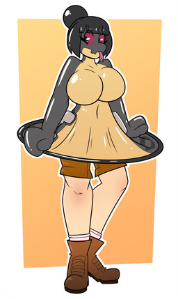 anthro bob_cut breasts featureless_breasts female handles_on_hips latex legless mitten_hands serpentine solo split_form transformation transformation_ring twinning 2b-labs moshigi latex_creature living_latex reptile scalie snake hi_res