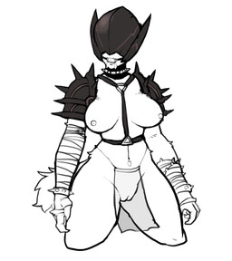 anthro armor armwear ball_gag bdsm biped bodily_fluids bondage bondage_gear bound breasts clothed clothing collar drooling elbow_gloves fangs female fur gag gagged genitals gloves handwear looking_at_viewer mask mostly_nude nipples nuka_world saliva shoulder_pads simple_background solo spiked_collar spikes standing teeth thick_thighs veil vulva reccand fallout microsoft nisha_(fallout) raider_(fallout) canid canine canis mammal wolf 2019 absurd_res digital_media_(artwork) hi_res monochrome portrait three-quarter_portrait