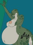 anthro arm_in_front arm_under_breasts bedroom_eyes belly bent_arm big_belly big_breasts body_writing breasts claws detailed_navel duo extended_arm female green_body green_scales hand_on_wall huge_belly hyper hyper_belly markings narrowed_eyes navel nipples pregnant pregnant_anthro pregnant_female raised_arm raised_hand scales seductive simple_background slightly_chubby solo spots spotted_body tattoo thick_thighs underbelly white_body white_scales wide_hips writing_on_thigh yellow_eyes whiterabbit95 burgess_shale_(lucidum) dinosaur dromaeosaurid prehistoric_species reptile scalie theropod velociraptor 2020 shaded simple_shading