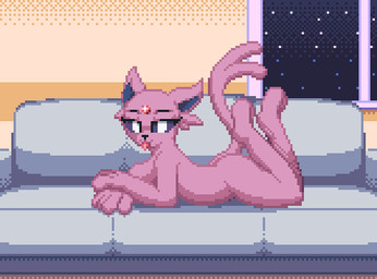 anthro anthrofied breasts female furniture inside looking_at_viewer lying night nude on_front pokemorph pose smile sofa solo tail tongue tongue_out zeka10000 nintendo pokemon eeveelution espeon generation_2_pokemon pokemon_(species) digital_media_(artwork) low_res pixel_(artwork)