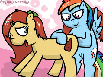 blue_body blue_eyes blue_feathers blue_fur bodily_fluids clitoris cutie_mark duo feathered_wings feathers female female/female feral fisting fur genital_fluids genitals hair mane multicolored_hair multicolored_tail one_eye_closed open_mouth penetration pink_eyes rainbow_hair rainbow_tail red_hair tail tongue tongue_out vaginal_fluids vulva wings onihidden friendship_is_magic hasbro my_little_pony mythology rainbow_dash_(mlp) sirachi equid equine mammal mythological_creature mythological_equine pegasus 4:3 digital_media_(artwork) shaded