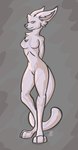 anthro big_ears big_tail breasts curled_tail digitigrade female fur fur_tuft hands_behind_back looking_at_viewer simple_background slim small_breasts solo standing tail tuft yellow_eyes vike_mike felid feline lynx mammal guide_lines hi_res shaded simple_shading sketch unfinished