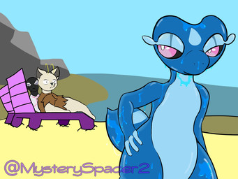 anthro beach female group looking_back strutting trio wet wet_body maximilianofox nintendo pokemon pokemon_winds_and_waves fan_character eevee gecqua generation_10_pokemon generation_1_pokemon generation_7_pokemon pokemon_(species) salandit 2026 4:3 hi_res meme