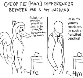 anthro bald biped closed_smile clothed clothed_anthro clothed_female clothed_human clothed_male clothing comparing dialogue directional_arrow duo feathered_wings feathers featureless_face female food fruit fully_clothed furniture hair hand_in_pocket humor jewelry long_hair long_snout male mouth_closed necklace parody peach_(fruit) pendant plant pockets side_view simple_background smile snout standing table text text_emphasis underline white_background wings unknown_artist cavemanon_studios goodbye_volcano_high ko_op_(game_developer) momlife_comics snoot_game xpilled_ycel anon_(snoot_game) fang_(gvh) human mammal prehistoric_species pterosaur reptile scalie 2023 black_and_white digital_drawing_(artwork) digital_media_(artwork) english_text meme monochrome