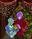 alternative_fashion athletic bald blue_body bow_ribbon box christmas_lights christmas_tree clothing container duo gift gift_box holidays lights looking_at_another looking_at_partner male male/male nails ornament plant purple_body red_eyes romantic romantic_couple size_difference smile standing sweater topwear tree turtleneck sailorfrix christmas dragon_ball dragon_ball_super frost_(dragon_ball) hit_(dragon_ball) alien frieza_race humanoid absurd_res hi_res