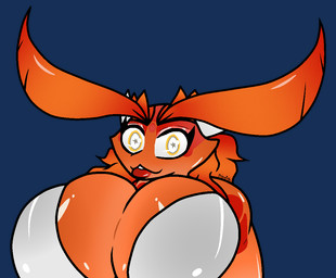 anthro big_breasts bra breasts clothing female hair horn huge_breasts lips looking_at_viewer markings orange_eyes orange_hair question_mark solo star_eyes thick_lips underwear white_eyes turismoturbo mythology terrajou dragon jou mythological_creature mythological_scalie scalie 2017 alpha_channel colored digital_drawing_(artwork) digital_media_(artwork) signature