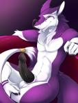 anthro balls biped black_penis ear_piercing erection fur genitals humanoid_genitalia humanoid_penis long_tongue looking_at_viewer male nude penis piercing purple_body purple_eyes purple_fur sitting solo tail tongue spazzykoneko ethan_(teckly) mammal sergal digital_media_(artwork) hi_res shaded