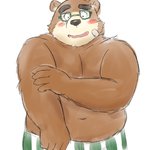 anthro belly blush bottomwear brown_body brown_fur clothing eyewear fur glasses humanoid_hands kemono male navel overweight overweight_anthro overweight_male shorts simple_background solo white_background yaki_atsuage lifewonders tokyo_afterschool_summoners volos_(tas) bear mammal 1:1 2021 hi_res