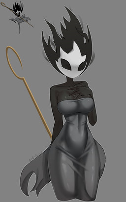 anthro belly black_body breasts clothed clothing eyelashes female fingers holding_object holding_weapon looking_at_viewer mask medium_breasts mouthless navel simple_background solo weapon wide_hips alfa_kronoxis hollow_knight:_silksong hollow_knight_(franchise) team_cherry phantom_(hollow_knight:_silksong) arthropod absurd_res digital_media_(artwork) hi_res