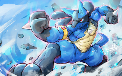 3_toes abs action_pose anthro armband biceps big_muscles clenched_teeth cloud day feet fighting_pose fist fur male muscular muscular_anthro muscular_male narrowed_eyes obliques outside pecs pose rock scar sky solo spikes spikes_(anatomy) teeth toes tuft vein waddledox nintendo pokemon generation_4_pokemon lucario pokemon_(species) 16:10 2021 absurd_res hi_res signature widescreen