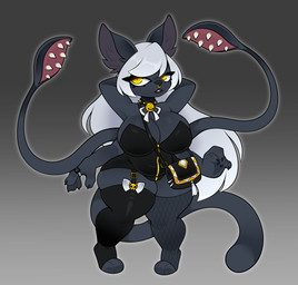 4_arms anthro bag bag_of_holding barefoot bell bell_collar big_breasts black_body black_clothing black_fur bow_accessory breasts claws clothing collar facial_piercing feet female fishnet_clothing fur garter_straps hair hands_behind_head legwear long_hair multi_arm multi_limb nose_piercing nose_ring piercing ring ring_piercing slightly_chubby slightly_chubby_anthro slightly_chubby_female solo spikes spikes_(anatomy) squish tail tentacles thick_thighs thigh_highs thigh_squish white_hair yellow_eyes milfshake_(ychcommishes) dungeons_and_dragons hasbro wizards_of_the_coast displacer_beast felid feline humanoid mammal absurd_res hi_res