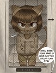 angry anthro asylum bob_cut bodily_fluids brown_body brown_eyes brown_hair crying dialogue door ears_up female hair padded_room plaque restrained restrained_arms restraints solo straitjacket tail tears text window low-down lackadaisy ivy_pepper felid feline felis mammal colored english_text hi_res tagme