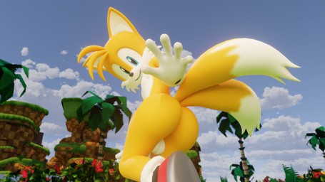 anthro backsack balls big_butt butt clothing footwear genitals gloves handwear looking_at_viewer male palm_tree plant raised_leg rear_view shoes smile smiling_at_viewer solo thick_thighs tree twintails3d sega sonic_the_hedgehog_(series) miles_prower canid canine fox mammal red_fox true_fox 16:9 3d_(artwork) 4k absurd_res digital_media_(artwork) hi_res widescreen