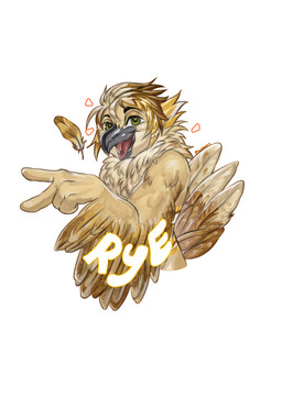 anthro badge feathers green_eyes happy male piercing solo text tongue tongue_piercing goathics rye_owl_(character) avian bird owl absurd_res half-length_portrait hi_res portrait
