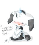 anthro blush chibi clothing embarrassed female horn kemono kneeling maid_headdress maid_uniform open_mouth simple_background solo text uniform white_background deaic canid canine mammal broken 2015 absurd_res hi_res japanese_text translation_request